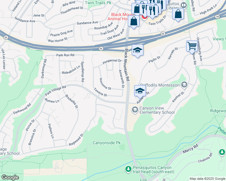 map of restaurants, bars, coffee shops, grocery stores, and more near 12776 Isocoma Street in San Diego
