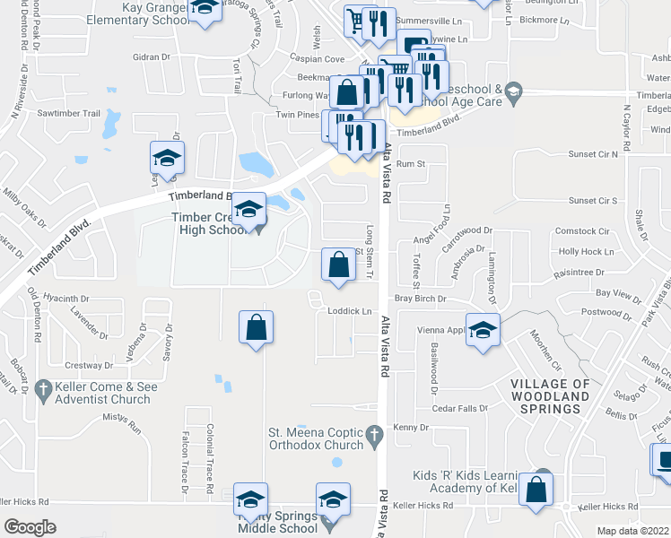 map of restaurants, bars, coffee shops, grocery stores, and more near 4612 Golden Yarrow Drive in Fort Worth