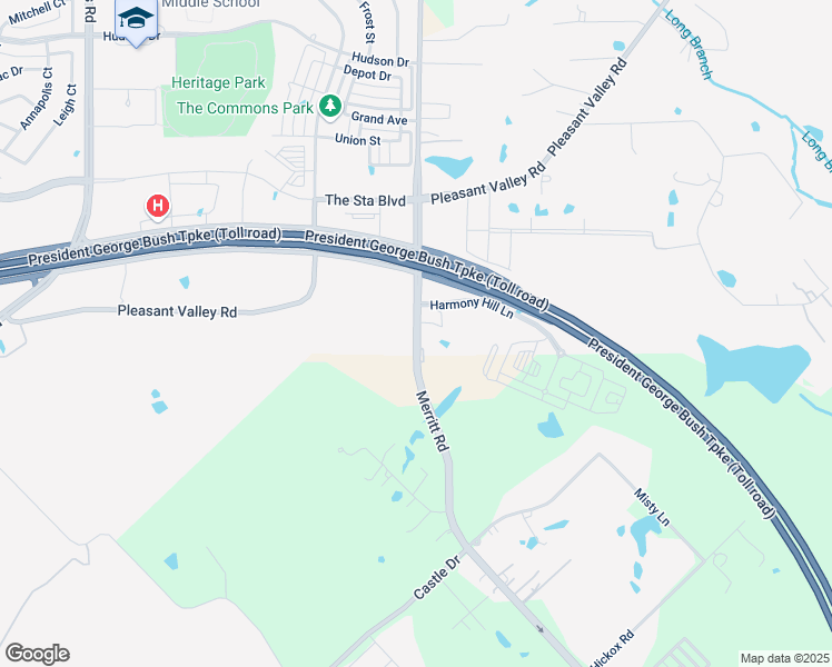 map of restaurants, bars, coffee shops, grocery stores, and more near 3100 Merritt Road in Sachse