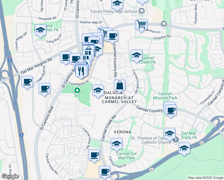 map of restaurants, bars, coffee shops, grocery stores, and more near 3770 Mykonos Lane in San Diego