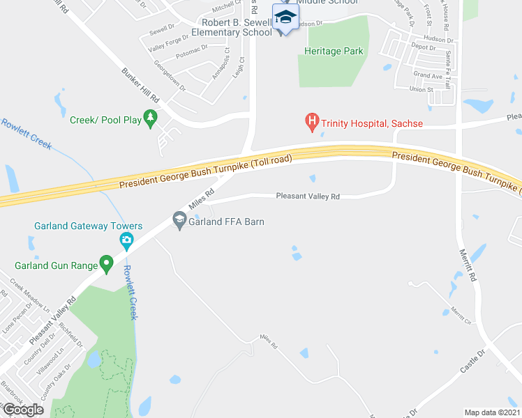 map of restaurants, bars, coffee shops, grocery stores, and more near 2800 Pleasant Valley Rd in Sachse