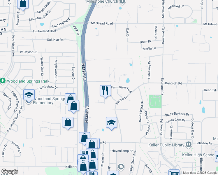 map of restaurants, bars, coffee shops, grocery stores, and more near 1000 Homestead Drive in Keller