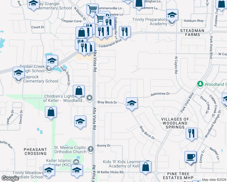 map of restaurants, bars, coffee shops, grocery stores, and more near 4848 Carrotwood Drive in Fort Worth