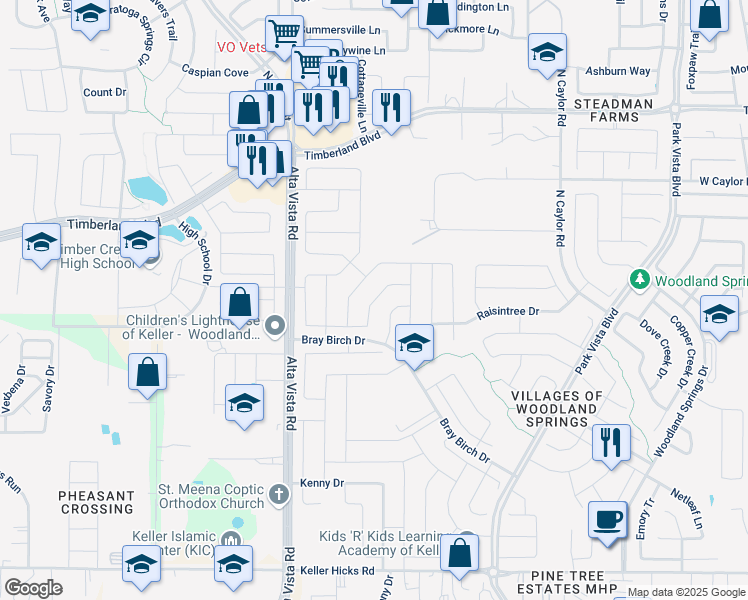 map of restaurants, bars, coffee shops, grocery stores, and more near 4848 Carrotwood Drive in Fort Worth