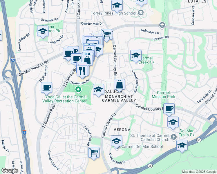 map of restaurants, bars, coffee shops, grocery stores, and more near 3748 Mykonos Lane in San Diego