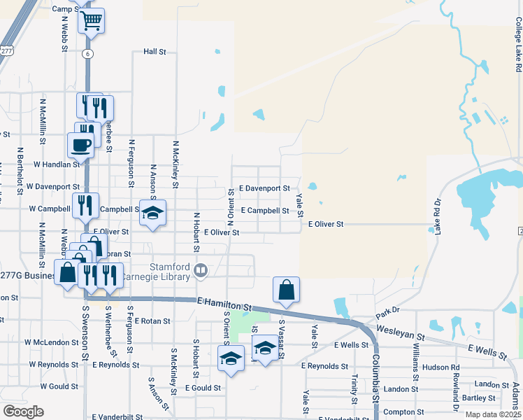 map of restaurants, bars, coffee shops, grocery stores, and more near 815 East Campbell Street in Stamford