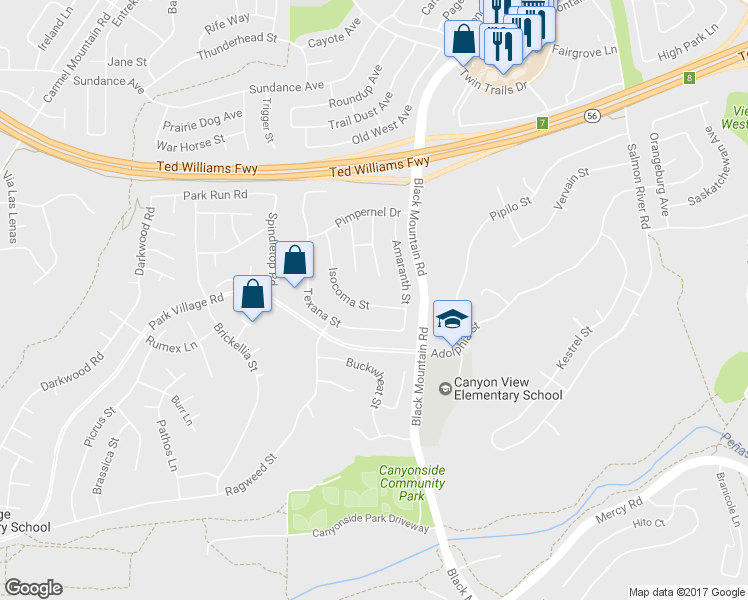 map of restaurants, bars, coffee shops, grocery stores, and more near 12767 Isocoma Street in San Diego