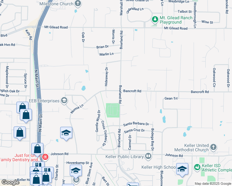 map of restaurants, bars, coffee shops, grocery stores, and more near 974 Bourland Road in Keller