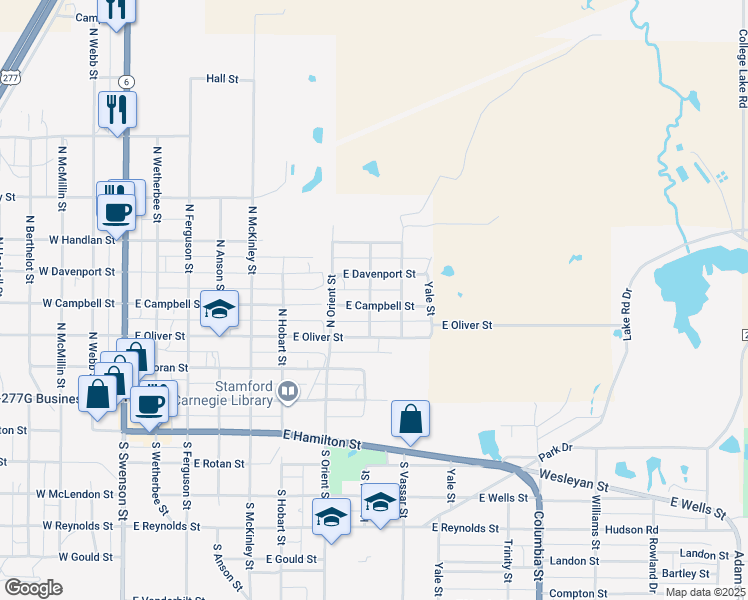 map of restaurants, bars, coffee shops, grocery stores, and more near 815 East Campbell Street in Stamford