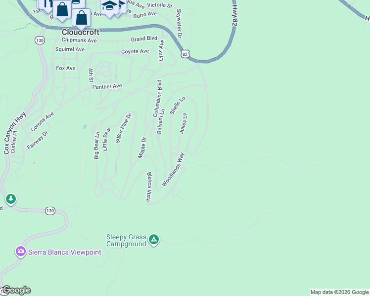 map of restaurants, bars, coffee shops, grocery stores, and more near 100 Shells Lane in Mayhill