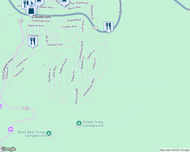map of restaurants, bars, coffee shops, grocery stores, and more near 100 Shells Lane in Mayhill