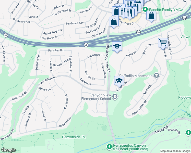 map of restaurants, bars, coffee shops, grocery stores, and more near 12779 Isocoma Street in San Diego