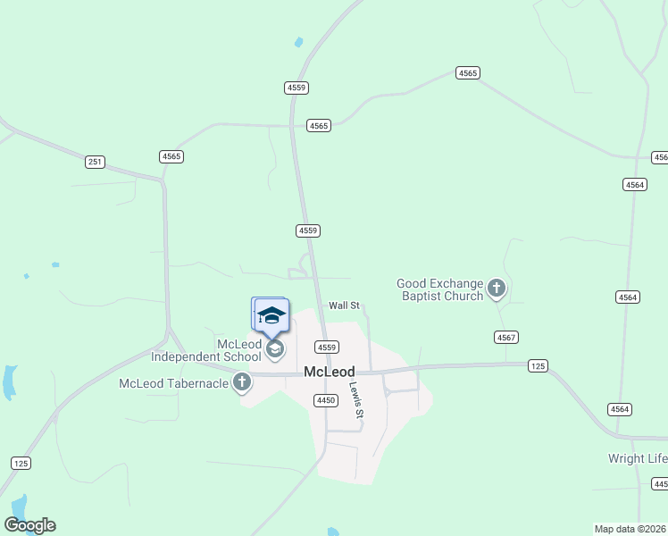 map of restaurants, bars, coffee shops, grocery stores, and more near 398 County Road 4559 in McLeod