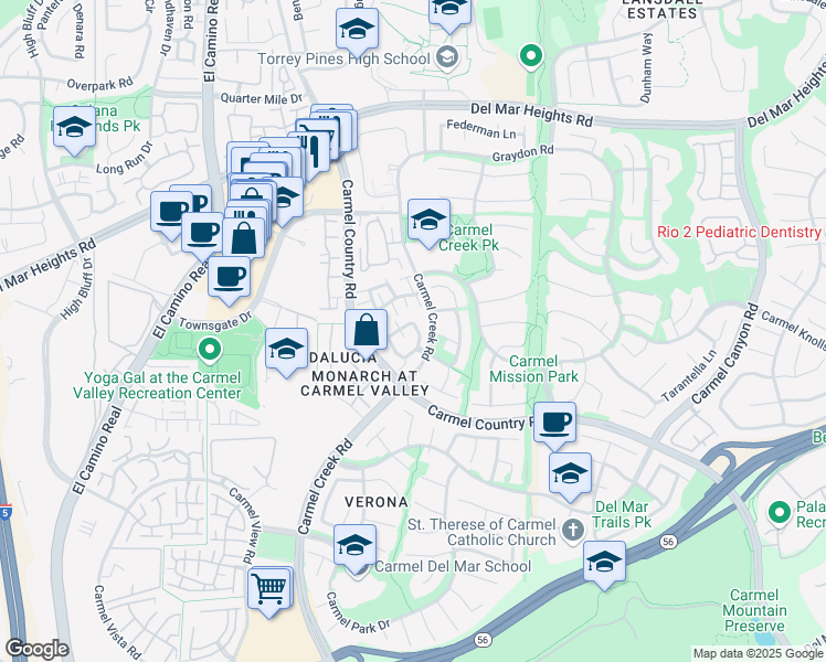 map of restaurants, bars, coffee shops, grocery stores, and more near 12770 Via Terceto in San Diego