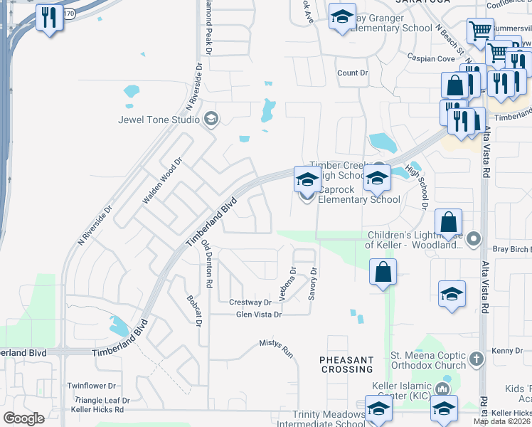 map of restaurants, bars, coffee shops, grocery stores, and more near 3152 Hollow Valley Drive in Keller