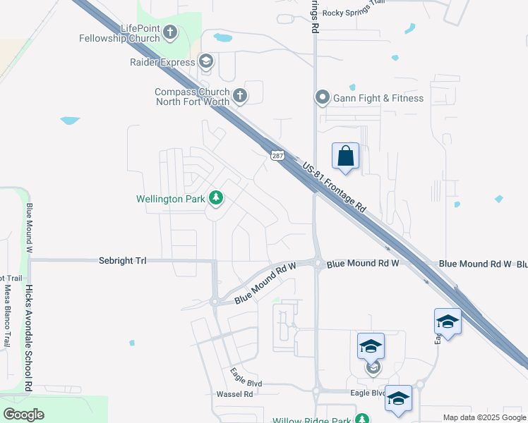 map of restaurants, bars, coffee shops, grocery stores, and more near 1621 Everitt Trail in Haslet
