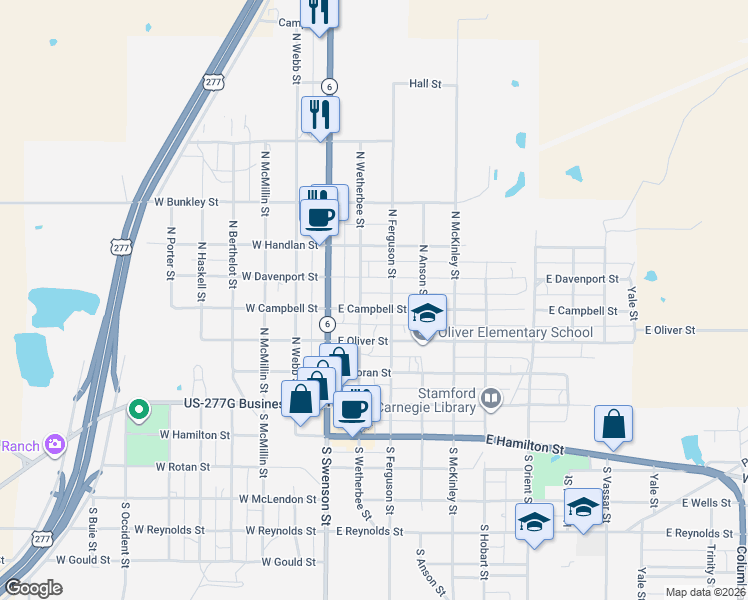 map of restaurants, bars, coffee shops, grocery stores, and more near 205 East Campbell Street in Stamford