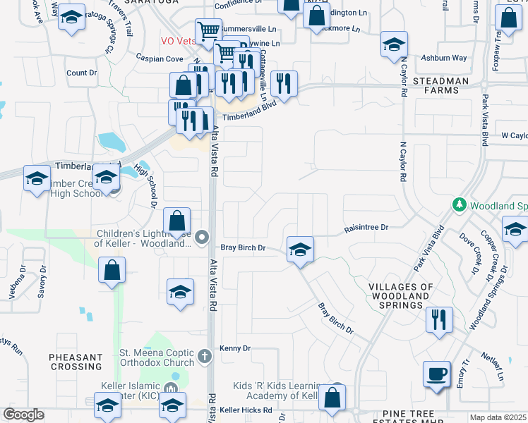 map of restaurants, bars, coffee shops, grocery stores, and more near 4848 Carrotwood Drive in Fort Worth