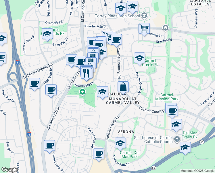 map of restaurants, bars, coffee shops, grocery stores, and more near 3877 Pell Place in San Diego