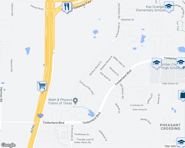 map of restaurants, bars, coffee shops, grocery stores, and more near 2716 Bretton Wood Drive in Fort Worth