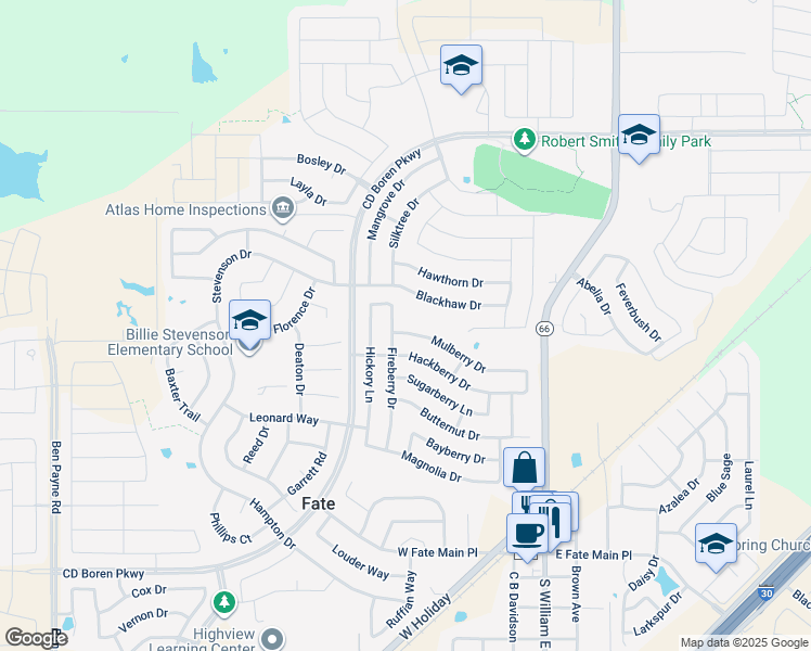 map of restaurants, bars, coffee shops, grocery stores, and more near 330 Mulberry Drive in Rockwall