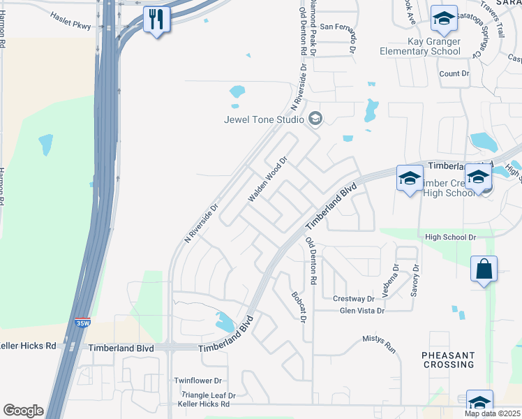 map of restaurants, bars, coffee shops, grocery stores, and more near 2717 Red Wolf Drive in Fort Worth