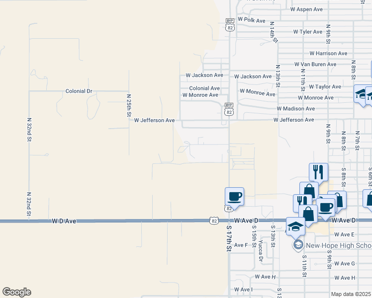 map of restaurants, bars, coffee shops, grocery stores, and more near North 20th Street in Lovington