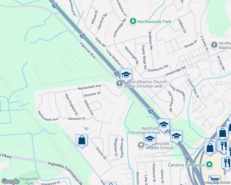 map of restaurants, bars, coffee shops, grocery stores, and more near 8008 Nantuckett Avenue in North Charleston