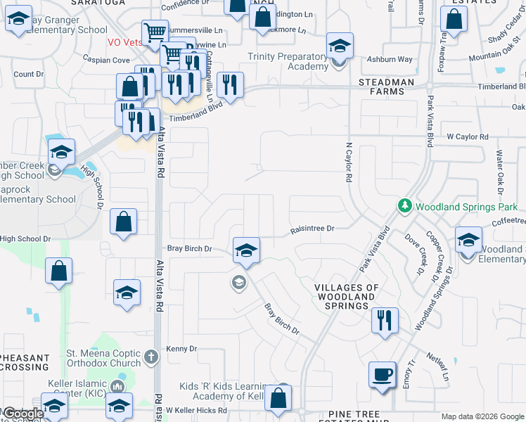 map of restaurants, bars, coffee shops, grocery stores, and more near 12204 Vienna Apple Road in Fort Worth