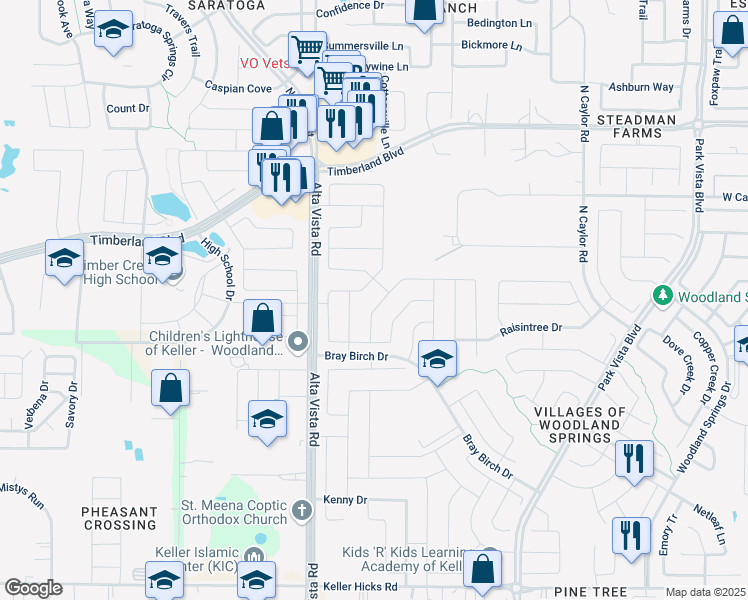 map of restaurants, bars, coffee shops, grocery stores, and more near 4848 Carrotwood Drive in Fort Worth