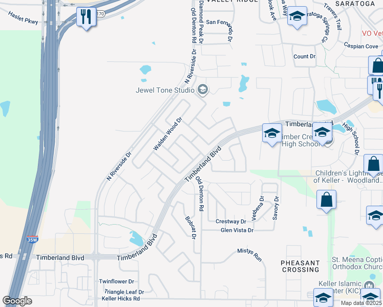 map of restaurants, bars, coffee shops, grocery stores, and more near 2837 Muskrat Drive in Fort Worth