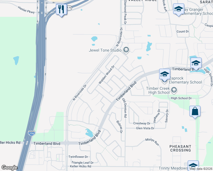 map of restaurants, bars, coffee shops, grocery stores, and more near 12049 Ringtail Drive in Fort Worth