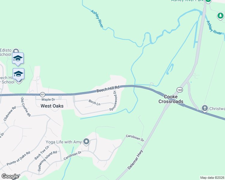 map of restaurants, bars, coffee shops, grocery stores, and more near 103 Sprucewood Drive in Summerville