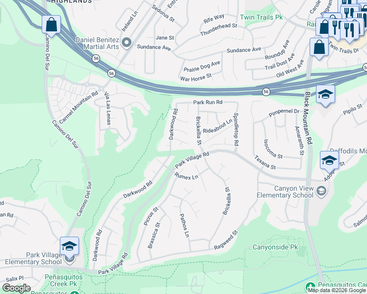 map of restaurants, bars, coffee shops, grocery stores, and more near 12541 Foxcroft Court in San Diego