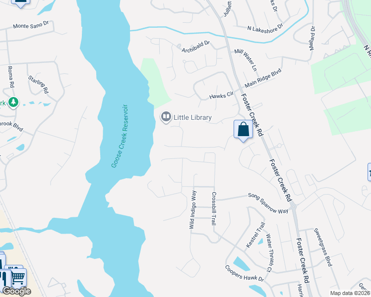 map of restaurants, bars, coffee shops, grocery stores, and more near 1330 Mellard Estates Road in Goose Creek