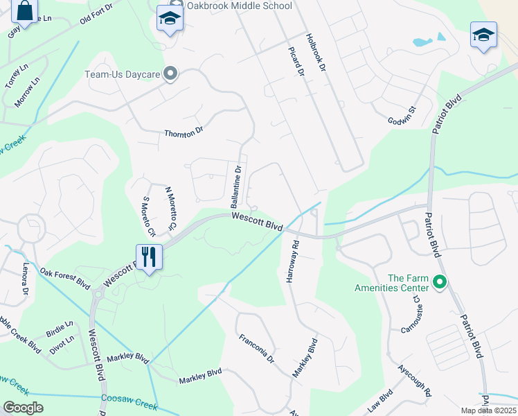 map of restaurants, bars, coffee shops, grocery stores, and more near 4976 Wescott Boulevard in Summerville