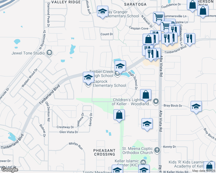map of restaurants, bars, coffee shops, grocery stores, and more near 461 Ridgeview Circle in Fort Worth