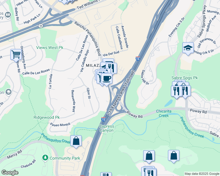 map of restaurants, bars, coffee shops, grocery stores, and more near 12744 Rancho Penasquitos Boulevard in San Diego