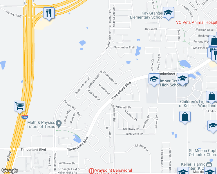 map of restaurants, bars, coffee shops, grocery stores, and more near 2904 Spotted Owl Drive in Fort Worth