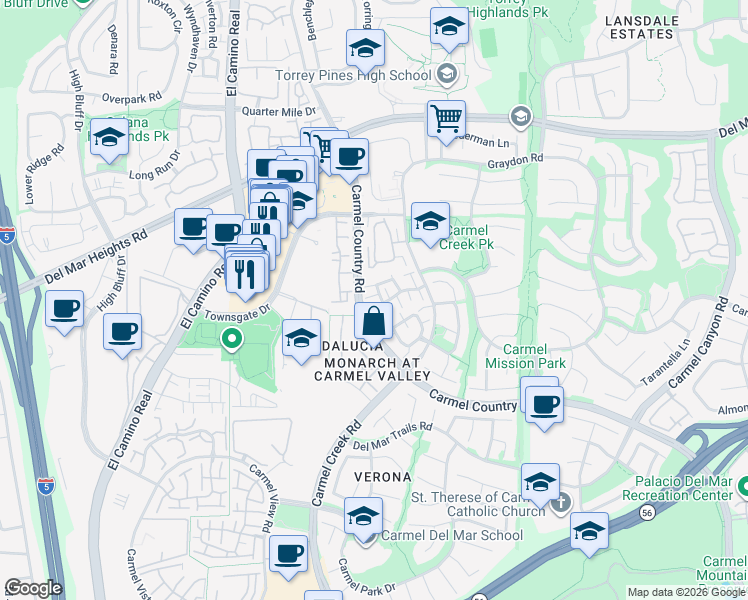 map of restaurants, bars, coffee shops, grocery stores, and more near in San Diego