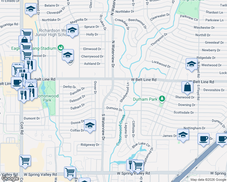 map of restaurants, bars, coffee shops, grocery stores, and more near 1120 Hamilton Drive in Richardson