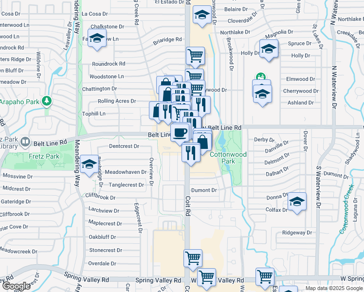 map of restaurants, bars, coffee shops, grocery stores, and more near in Richardson