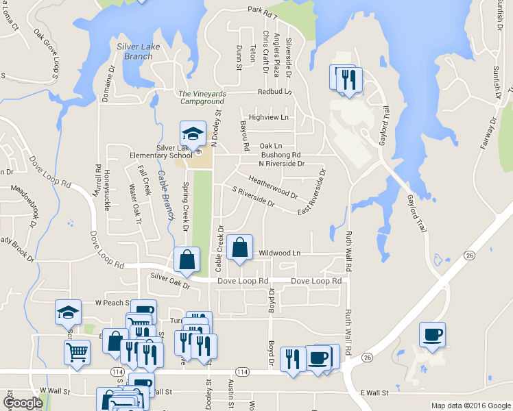 map of restaurants, bars, coffee shops, grocery stores, and more near 1168 Silverlake Dr in Grapevine