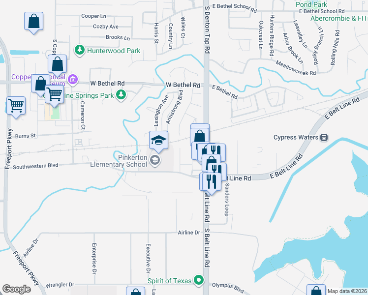 map of restaurants, bars, coffee shops, grocery stores, and more near 775 Chateaus Drive in Coppell