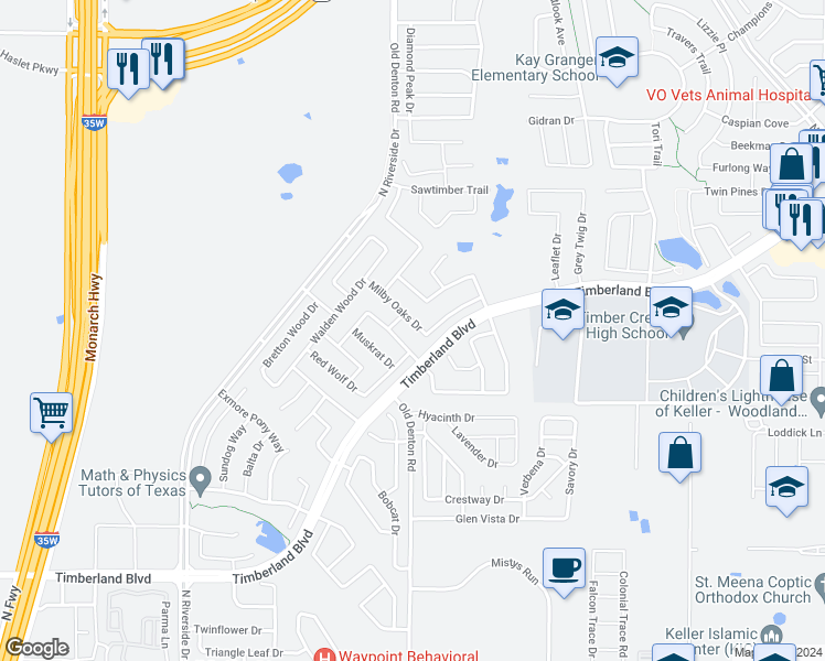 map of restaurants, bars, coffee shops, grocery stores, and more near 2940 Milby Oaks Drive in Fort Worth
