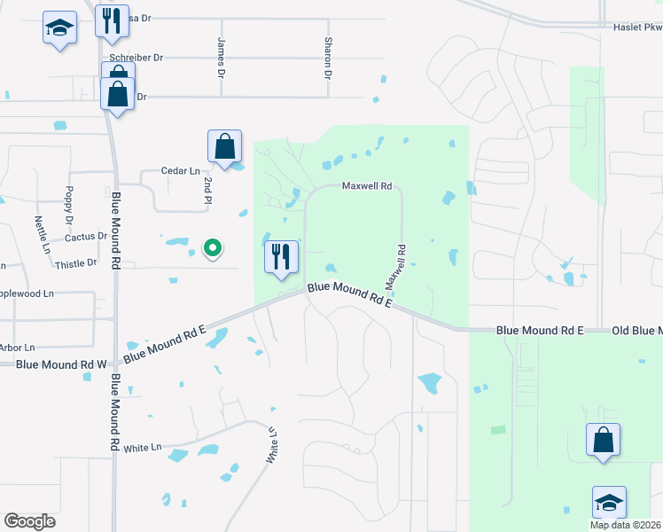 map of restaurants, bars, coffee shops, grocery stores, and more near 1120 Maxwell Road in Haslet