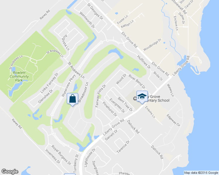 map of restaurants, bars, coffee shops, grocery stores, and more near 10406 Bent Tree Drive in Rowlett
