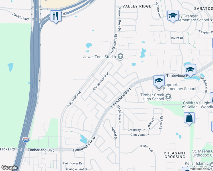 map of restaurants, bars, coffee shops, grocery stores, and more near 2801 Muskrat Drive in Fort Worth