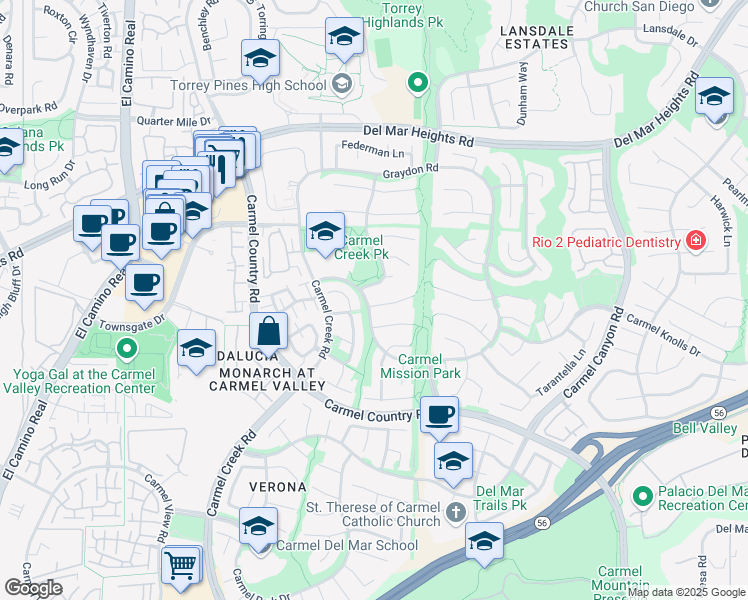 map of restaurants, bars, coffee shops, grocery stores, and more near 4314 Corte Al Fresco in San Diego