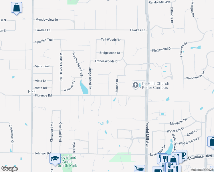 map of restaurants, bars, coffee shops, grocery stores, and more near 34 Brenda Lane in Keller
